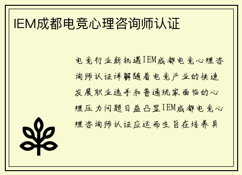 IEM成都电竞心理咨询师认证