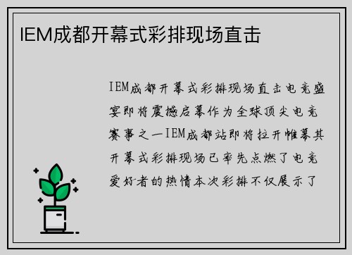 IEM成都开幕式彩排现场直击
