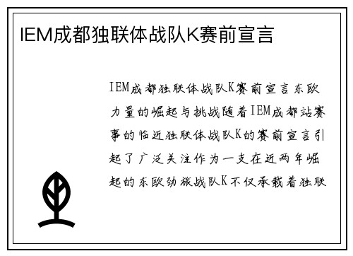 IEM成都独联体战队K赛前宣言