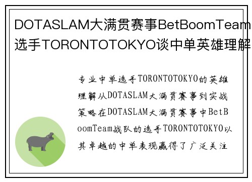 DOTASLAM大满贯赛事BetBoomTeam战队选手TORONTOTOKYO谈中单英雄理解