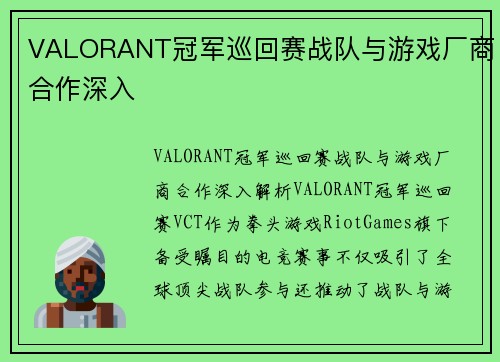 VALORANT冠军巡回赛战队与游戏厂商合作深入