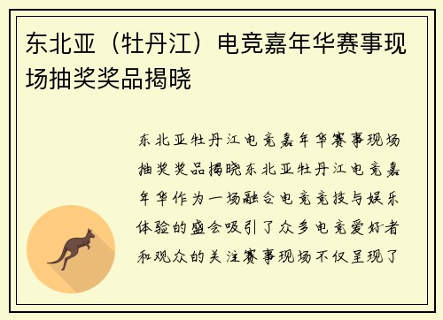 东北亚（牡丹江）电竞嘉年华赛事现场抽奖奖品揭晓