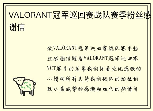 VALORANT冠军巡回赛战队赛季粉丝感谢信